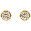 14 Karat Yellow Gold 4.5 mm Natural White Sapphire Beaded Halo Style Earrings