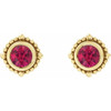 14 Karat Yellow Gold 4.5 mm Natural Ruby Beaded Halo Style Earrings