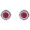 Sterling Silver 4.5 mm Natural Ruby Beaded Halo Style Earrings