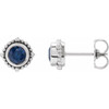 14 Karat White Gold 5 mm Natural Blue Sapphire Beaded Halo Style Earrings