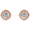14 Karat Rose Gold 4.5 mm Natural White Sapphire Beaded Halo Style Earrings