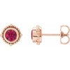 14 Karat Rose Gold 5 mm Natural Ruby Beaded Halo Style Earrings