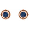 14 Karat Rose Gold 5 mm Natural Blue Sapphire Beaded Halo Style Earrings