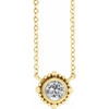 14 Karat Yellow Gold 3 mm Natural White Sapphire Beaded Bezel Set 18 inch Necklace