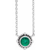 Platinum 5 mm Natural Emerald Beaded Bezel Set 18 inch Necklace