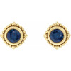 14 Karat Yellow Gold 5 mm Natural Blue Sapphire Beaded Halo Style Earrings