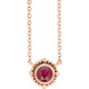 14 Karat Rose Gold 3.5 mm Ruby Beaded Bezel Set 18 inch Necklace