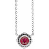 Platinum 4 mm Natural Ruby Beaded Bezel Set 18 inch Necklace