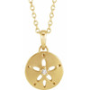 14 Karat Yellow Gold .015 Carat Natural Diamond Sand Dollar 16 inch Necklace