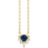 14 Karat Yellow Gold Lab Grown Blue Sapphire and .08 Carat Natural Diamond 18 inch Necklace