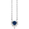 14 Karat White Gold Natural Blue Sapphire and .08 Carat Natural Diamond 18 inch Necklace