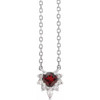 14 Karat White Gold Mozambique Garnet and .08 Carat Diamond 18 inch Necklace