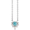 Sterling Silver  Blue Zircon and .08 Carat Diamond 18 inch Necklace