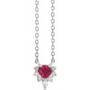 Platinum Lab Grown Ruby and .08 Carat Natural Diamond 18 inch Necklace