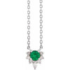 Platinum Lab Grown Emerald and .08 Carat Natural Diamond 18 inch Necklace