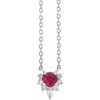 14 Karat White Gold Lab Grown Ruby and .08 Carat Diamond 18 inch Necklace