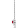 14 Karat White Gold Lab Grown Ruby and .08 Carat Diamond 18 inch Necklace