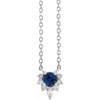 14 Karat White Gold Lab Grown Blue Sapphire and .08 Carat Natural Diamond 18 inch Necklace