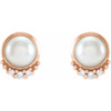 14 Karat Rose Gold Cultured Akoya Pearl and .02 Carat Natural Diamond Earrings