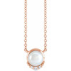 14 Karat Rose Gold Cultured White Akoya Pearl and .025 Carat Diamond 18 inch Necklace