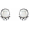 Sterling Silver Cultured Akoya Pearl and .02 Carat Natural Diamond Earrings