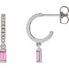 Platinum Natural Pink Blue Sapphire and .08 Carat Natural Diamond French Set Hoop Earrings