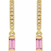 14 Karat Yellow Gold Natural Pink Blue Sapphire and .08 Carat Natural Diamond French Set Hoop Earrings