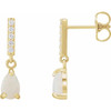 14 Karat Yellow Gold Natural White Opal and .08 Carat Natural Diamond Earrings