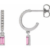 Sterling Silver Natural Pink Blue Sapphire and .08 Carat Natural Diamond French Set Hoop Earrings