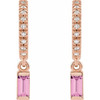 14 Karat Rose Gold Natural Pink Blue Sapphire and .08 Carat Natural Diamond French Set Hoop Earrings