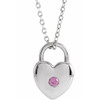 Platinum Natural Pink Sapphire Heart Lock 18 inch Necklace