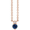 14 Karat Rose Gold Blue Sapphire and .015 Carat Diamond 18 inch Necklace