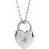 Platinum Natural White Sapphire Heart Lock 18 inch Necklace