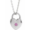 14 Karat White Gold Natural Pink Sapphire Heart Lock 18 inch Necklace