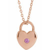 14 Karat Rose Gold Pink Sapphire Heart Lock 18 inch Necklace