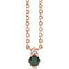 14 Karat Rose Gold Green Sapphire and .015 Carat Diamond 18 inch Necklace