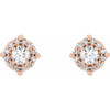 14 Karat Rose Gold 0.85 Carat Natural Diamond Halo Style Earrings