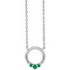 Sterling Silver Natural Emerald and .06 Carat Natural Diamond Circle 18 inch Necklace