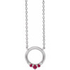 14 Karat White Gold Ruby and .06 Carat Diamond Circle 18 inch Necklace