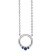 14 Karat White Gold Natural Blue Sapphire and .06 Carat Natural Diamond Circle 18 inch Necklace
