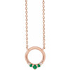 14 Karat Rose Gold Natural Emerald and .06 Carat Natural Diamond Circle 18 inch Necklace