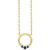 14 Karat Yellow Gold Natural Blue Sapphire and .06 Carat Natural Diamond Circle 18 inch Necklace