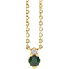 14 Karat Yellow Gold Natural Green Sapphire and .015 Carat Natural Diamond 18 inch Necklace