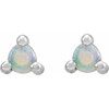 Platinum 4 mm Round Natural White Opal Earrings