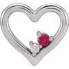 14 Karat White Gold Ruby and .015 Carat Diamond Heart Pendant