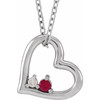 14 Karat White Gold Ruby and .015 Carat Diamond Heart 18 inch Necklace