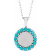 Sterling Silver Natural Turquoise Engravable Halo Style 16 inch Necklace