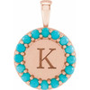 14 Karat Rose Gold Turquoise Engravable Halo Style Pendant