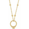 14 Karat Yellow Gold .03 Carat Natural Diamond Tiny Solitaire Ring 18 inch Necklace