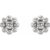 14 Karat White Gold Natural White Sapphire Petite Flower Beaded Earrings